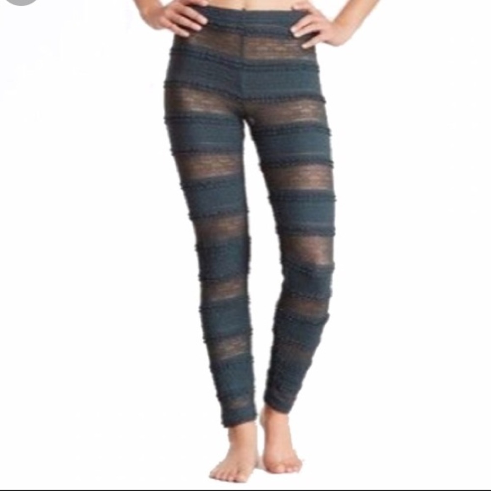 Free People “pucker” Lace Ruffle Teal Leggings.